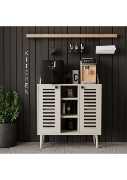 Kahve Kiler-Kahve Köşesi %100 Mdf Lake Ahşap Ayak Çok Amaçlı Dolap