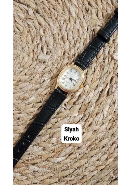 Zarif Tasarım Retro Vintage Kadın Kol Saati Oval Gold Kasa Siyah Renk 0014