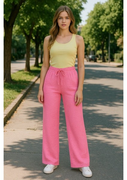 Kadın Beli Lastikli Pol Paça Pantolon
