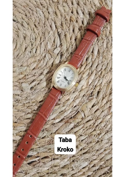 Zarif Tasarım Retro Vintage Kadın Kol Saati Oval Gold Kasa Taba Renk 0014