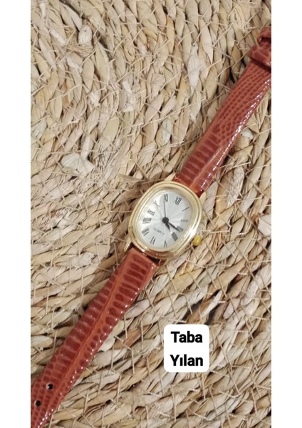 Zarif Tasarım Retro Vintage Kadın Kol Saati Oval Gold Kasa Taba Renk 0014
