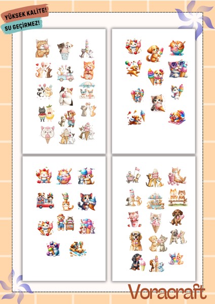 4'lü Tatlı Kedi Köpek Dondurma Set Ajanda Bullet Journal Set A049 fiyatları