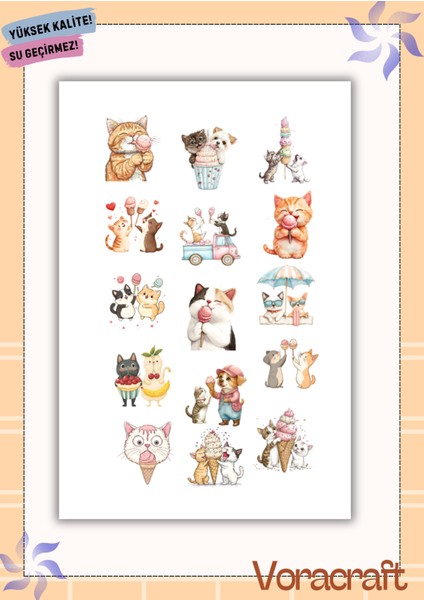 4'lü Tatlı Kedi Köpek Dondurma Set Ajanda Bullet Journal Set A049