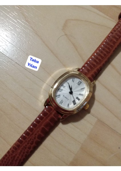 Zarif Tasarım Retro Vintage Kadın Kol Saati Oval Gold Kasa Taba Renk 0014