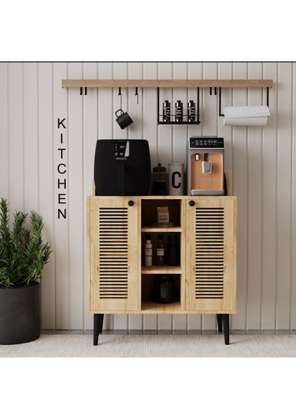 Kahve Kiler-Kahve Köşesi %100 Mdf Lake Ahşap Ayak Çok Amaçlı Dolap