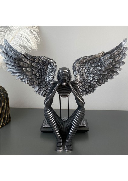 Kanatlı Düşünce – Modern Thinker Dekoratif Heykel Biblo (30 x 30 Cm, Siyah/gold/bej)