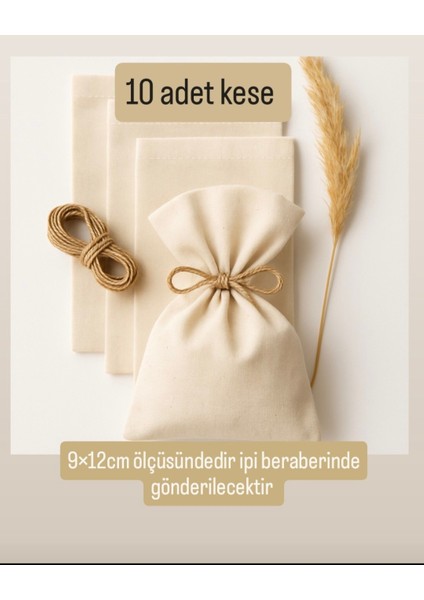 9×12CM 10 Adet Ham Natural Bez Kese Düğün, Nişan,davet Vb Lavanta, Sabun, Takı Vs Çok Amaçlı Bez Poşet