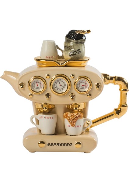 Double Espresso Makinası Büyük Seramik Krem Teapot