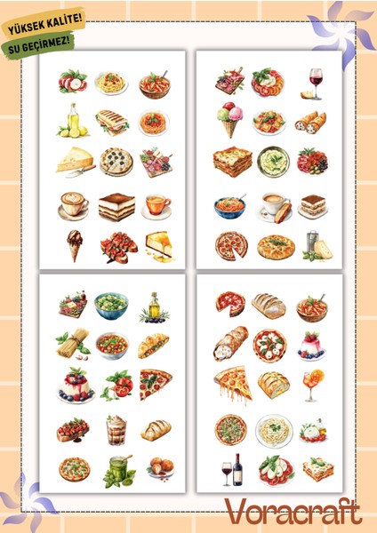 4'lü Italyan Yemek Sticker Set Ajanda Bullet Journal Set A027 fiyatları