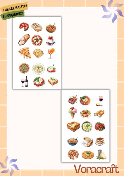 4'lü Italyan Yemek Sticker Set Ajanda Bullet Journal Set A027 modelleri
