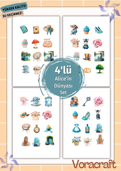 4'lü Alice'in Dünyası Ajanda Bullet Journal Set A052