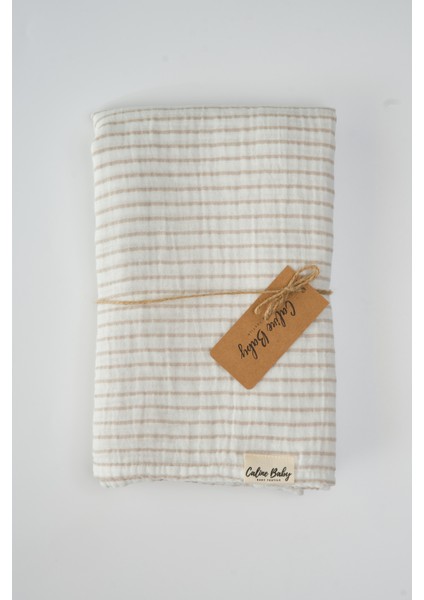 2 Katlı %100 Pamuk Müslin Kundak ve Örtü Bezi | 120x120 cm | Bej | 30-10 | Yenidoğan & Bebek Battaniyesi modelleri