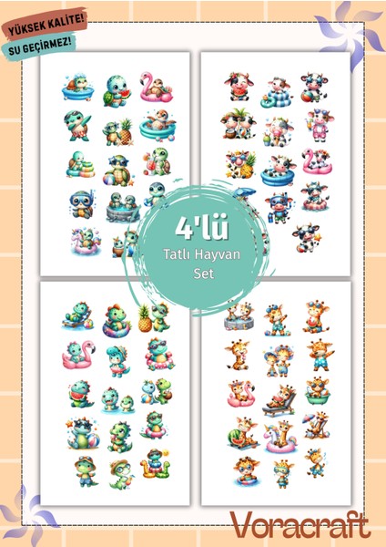 4'lü Tatlı Hayvan Havuz Parti Set Ajanda Bullet Journal Set A047