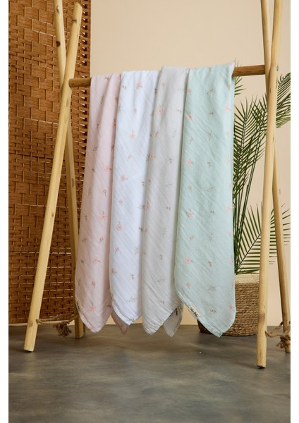 2 Kat Dijital Çiçek Baskı Müslin Pudra - 120*120 cm fırsatları