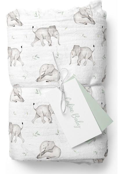 2 Katlı %100 Pamuk Müslin Bezi | 120x120 cm | Fil Desen | Yenidoğan & Bebek Battaniyesi modelleri