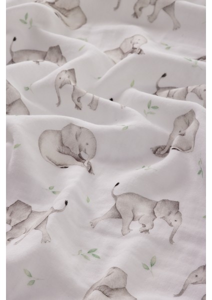 2 Katlı %100 Pamuk Müslin Bezi | 120x120 cm | Fil Desen | Yenidoğan & Bebek Battaniyesi fırsatları