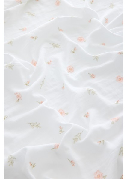 2 Katlı %100 Pamuk Müslin Bezi | 120x120 cm | Beyaz & Çiçek Baskılı | Yenidoğan & Bebek Battaniyesi fiyatları