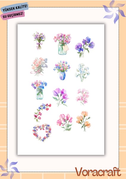 4'lü Bahar Çiçek Sticker Set Ajanda Bullet Journal Set A045 indirimleri