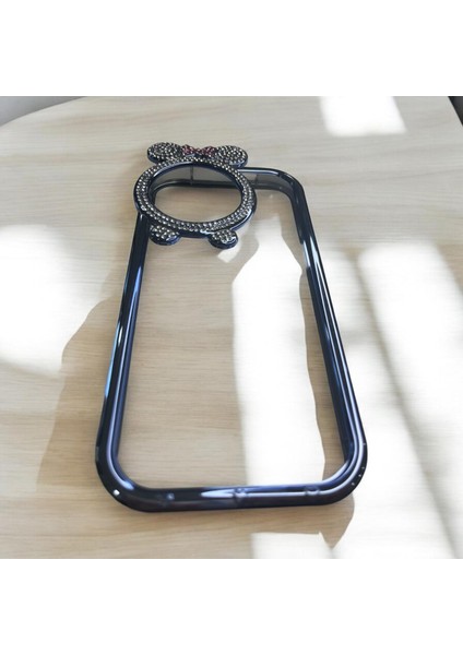 IPHONE 15 Pro Max Mavi Renk Miki Lüx Taşlı Silikon Telefon Kılıfı