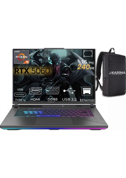 Rog Strix G16 Ryzen 9 8940HX G614PM-S5062-018 96GB 1tb+1tb RTX5060 8gb Freedos 16" Wqxga Taşınabilir Bilgisayar fiyatları