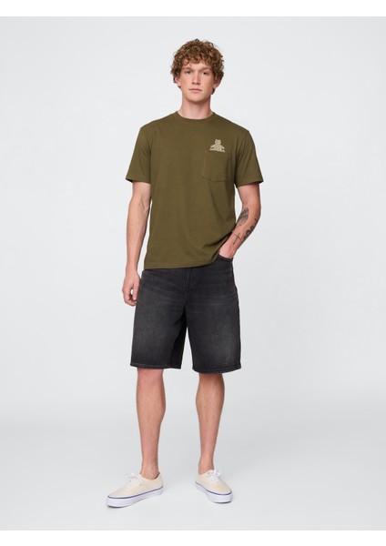 Erkek Haki Pocket Grafik T-Shirt indirimleri