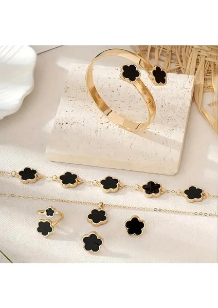 4'lü Set, Yaz Çiçeği ve Yonca Kolye, Küpe, Bileklik, Yüzük, Kadınlar Için Tek Renkli Aksesuar Takımı fiyatları