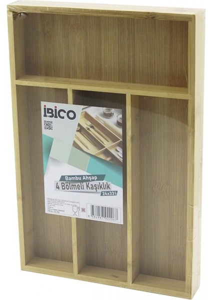 4 Bölmeli Ahşap Bambu Kaşıklık 24X33CM (4887)