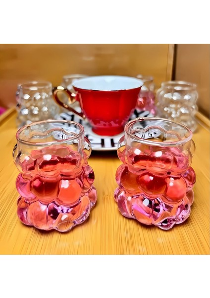 6'lı Set Isıya Dayanıklı Borosilikat Cam Bardak | Kahve ve Sunum İçin Şık Bardak | Üzüm Desenli Cam Bardak 75 ML modelleri