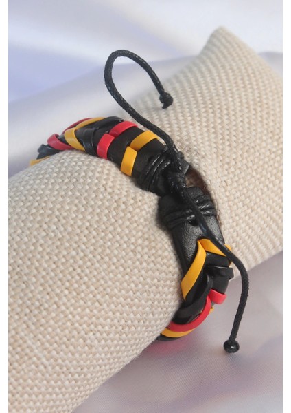 Sarı Kırmızı Siyah Renk Deri Ipli Erkek Bileklik fiyatları