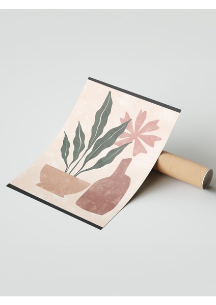 Çerçevesiz Poster, Pembe Vazo ve Çiçekler, Organik Şekillerle Minimal Stil Poster No: 107950 modelleri
