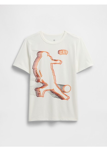 Erkek Çocuk Beyaz Grafik Baskılı T-Shirt