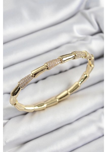 Pirinç Zirkon Taşlı Kemik Model Gold Renk Vip Kadın Bileklik