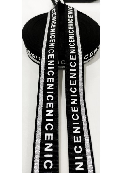 Siyah Gümüş Nıce Yazılı Dokuma Şerit