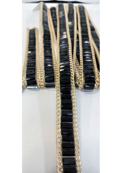 Özel Gold Zincirli Siyah Taşlı Yapıştırma Şerit modelleri