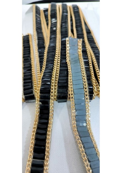 Özel Gold Zincirli Siyah Taşlı Yapıştırma Şerit indirimleri