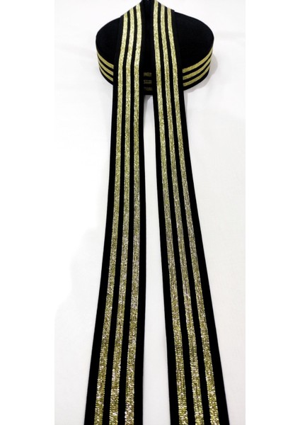 Siyah Gold Çizgili Lastik Şerit
