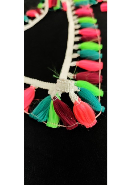 Beyaz Kenar Neon Renkli Püskül Saçak fırsatları