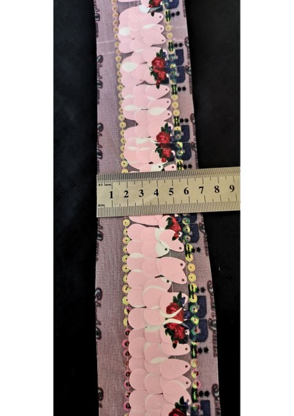 Pembe Pudra Renk Gül Baskılı Pul Payet Şerit modelleri
