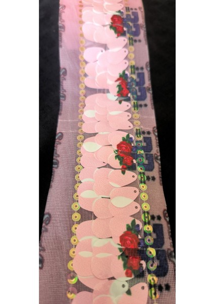 Pembe Pudra Renk Gül Baskılı Pul Payet Şerit fırsatları