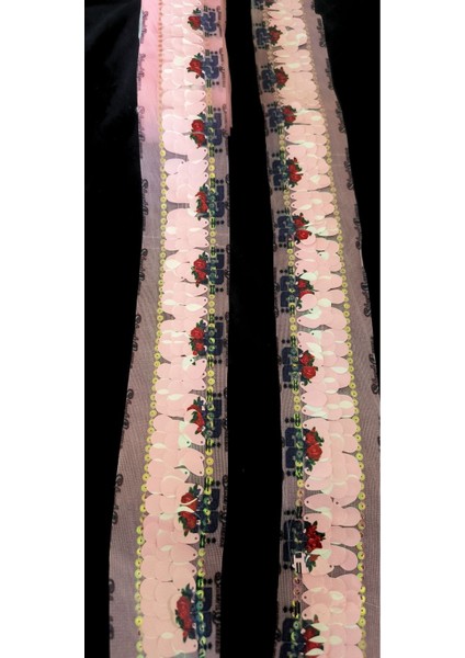 Pembe Pudra Renk Gül Baskılı Pul Payet Şerit indirimleri