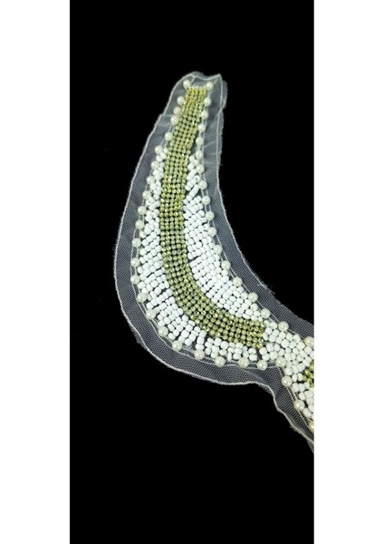 Beyaz Tül Üzerine Inci Boncuk Işlemeli Gold Boncuk Işlemeli Yaka fiyatları