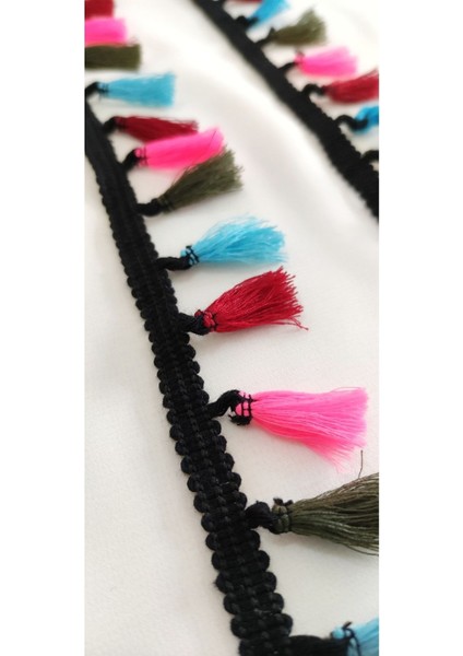 Siyah Kenar Renkli Püskül Saçak Şerit