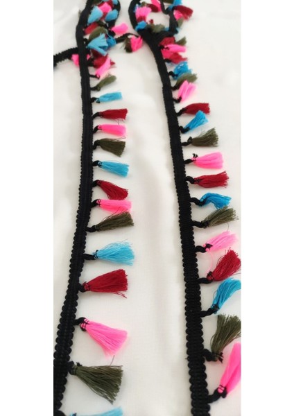 Siyah Kenar Renkli Püskül Saçak Şerit fiyatları