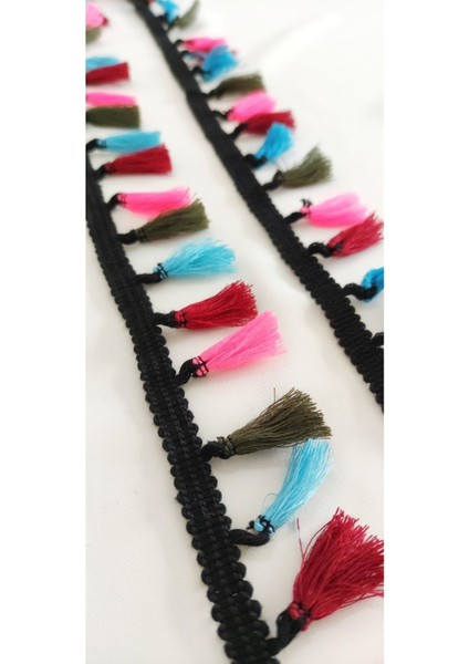 Siyah Kenar Renkli Püskül Saçak Şerit indirimleri