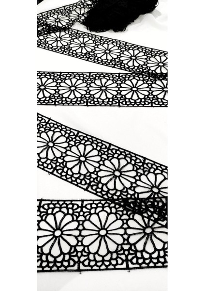 Siyah Ara Özel Çiçek Desenli Güpür Dantel