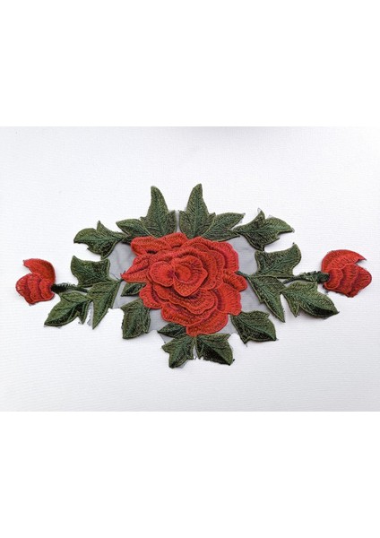 Kırmızı Gül Işlemeli Çiçek Aplik