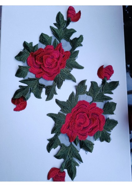 Kırmızı Gül Işlemeli Çiçek Aplik indirimleri