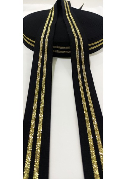 Siyah Gold Çizgili Lastik Şerit