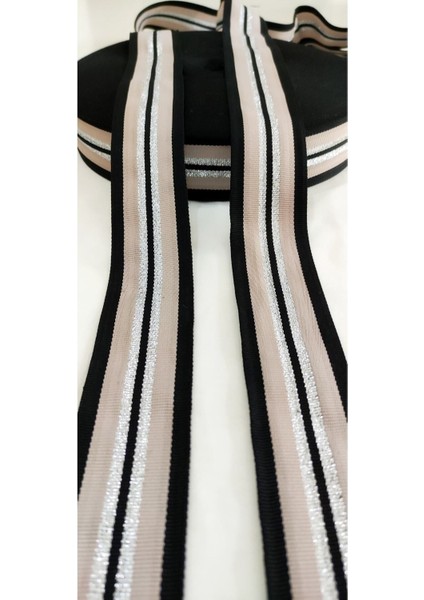 Siyah Pudra Gümüş Sim Detaylı Dokuma Şerit