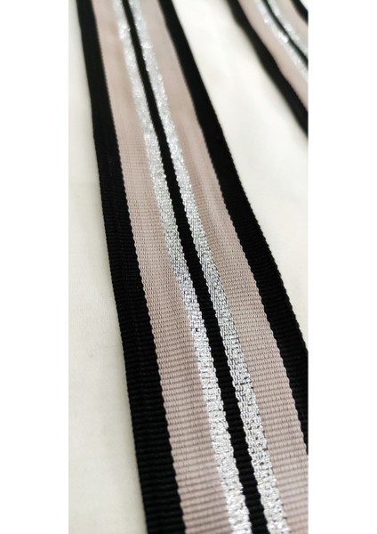 Siyah Pudra Gümüş Sim Detaylı Dokuma Şerit fiyatları